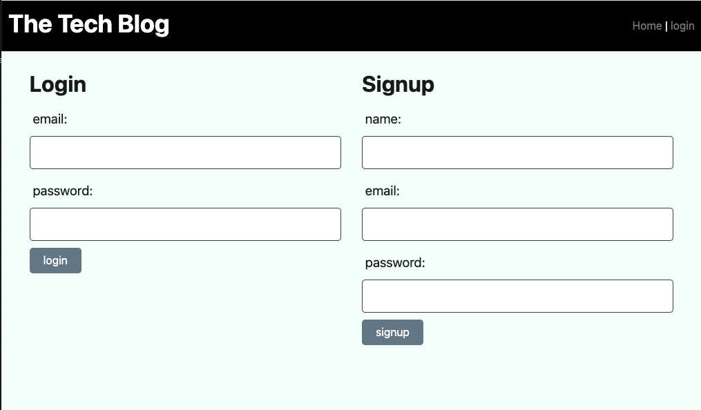 Home page for login and signup